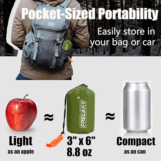 Frelaxy Extra-Thick Emergency Tent, Compact Survival Tent with Whistle, Upgraded Paracord, Storage Pouch, and EVA Case, 2 Person Emergency Shelter for Backpacking, Hiking, Outdoor