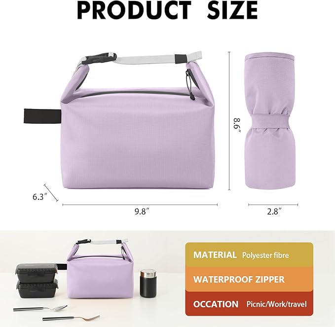 Lunch Bag for Women & Men Fresh Keep Lunch Box, Small Leakproof Cooler Bag Food Lunch Containers High Capacity Reusable Loncheras para Mujer for Work, Office, Picnic, Travel (Purple)