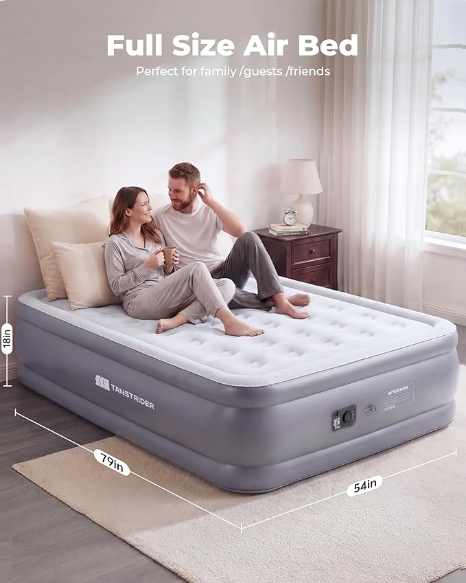 Air Mattress Full with Built in Pump,18'' Raised Inflatable Blow Up Air Bed, 3 Mins Quick Self-Inflation/Deflation Inflatable Bed for Guests & Home, Outdoor Camping and Travel (Gray)