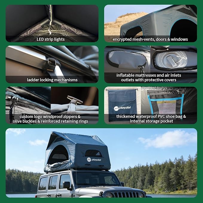 WINTENT Inflatable Rooftop Tents for Camping Easy Setup Tent for Top of Car Roof Tent Pickup Truck SUV Tents Blow Up with Strip Light, Ladder, Thick Mattress