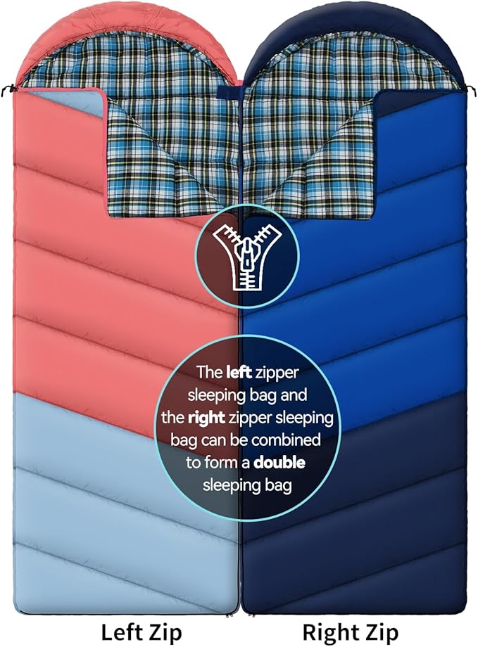 Cotton Flannel Liner Sleeping Bag for Adults Teens Kids, Cold Weather & Warm, 3 Seasons, Lightweight Compact Camping Essentials Equipment, Hiking, Outdoor, Travel