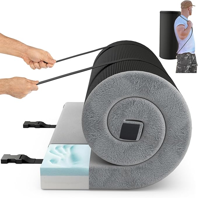 Tangkula Memory Foam Sleeping Pad, Roll Up Floor Mattress with Carry Bag, Non-Slip Bottom, Guest Floor Folding Bed for Sleepover, Portable Camping Mattress for Indoor Outdoor Car Travel Cot Tent