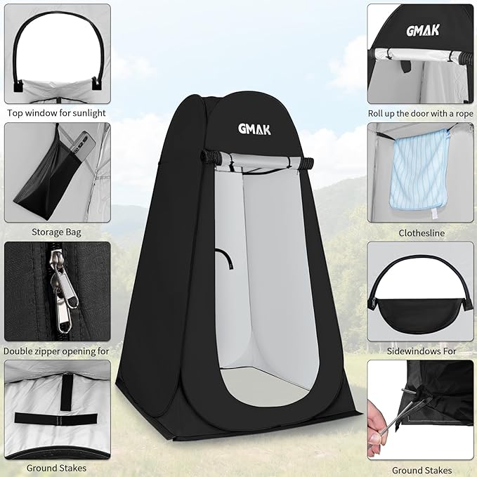 GMAK Pop Up Privacy Shower Tent, Portable Pop Up Beach Dressing Changing Room UV/Rain Outdoor Privacy Shelter Camping Tent, Shower Room Toilet Shelters for Outdoor Hiking Beach Picnic Fishing, Black