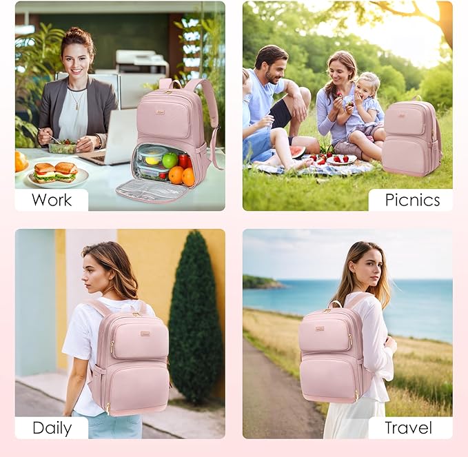 Lunch Backpack for Women Men, 16 Inch Laptop Backpack with Lunch Compartment, Water Resistant Lunchbox Back Pack Meal Prep Cooler Bags Insulated for Nurse Work Teacher Travel