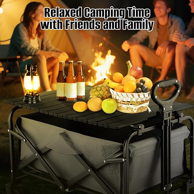Metal Tabletop Board for Wagons Cart,Foldable Table 34"×21" Heavy Duty for Wagon,Alloy Board with Load Capacity 68LBS,Camping Essential and Gear for Outdoor Party with Family and Friends(Black)