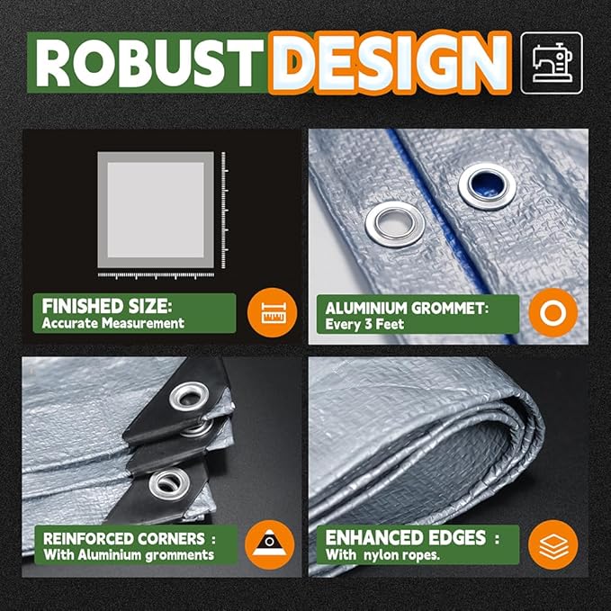 RAINDEWAY Tarps 10x10 Feet - 5.5 Mil, Multipurpose Waterproof Poly Tarp Cover with Metal Grommets and Reinforced Edges, Silver/Blue Tarp