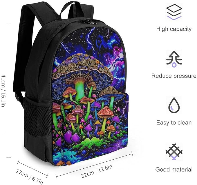 Supdreamc Daypack Backpack Multipurpose Anti-Theft Large Capacity Bookbag, Psychedelic Magic Mushrooms Trippy Galaxy Space Art Travel Hiking Camping Rucksack With Adjustable Shoulder Straps
