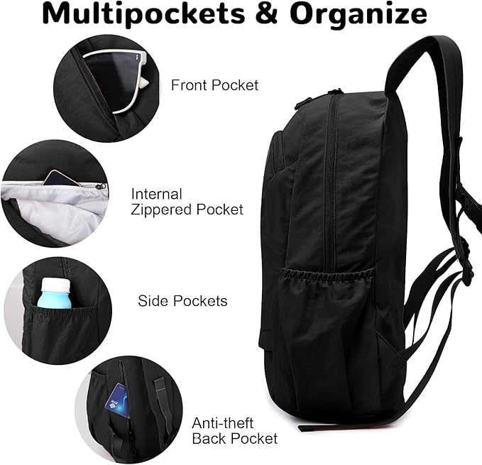 25L Collapsible Hiking Backpack with Chest Strap for Men, Foldable Lightweight Gym Backpack with Waterproof Wet Pocket, Black