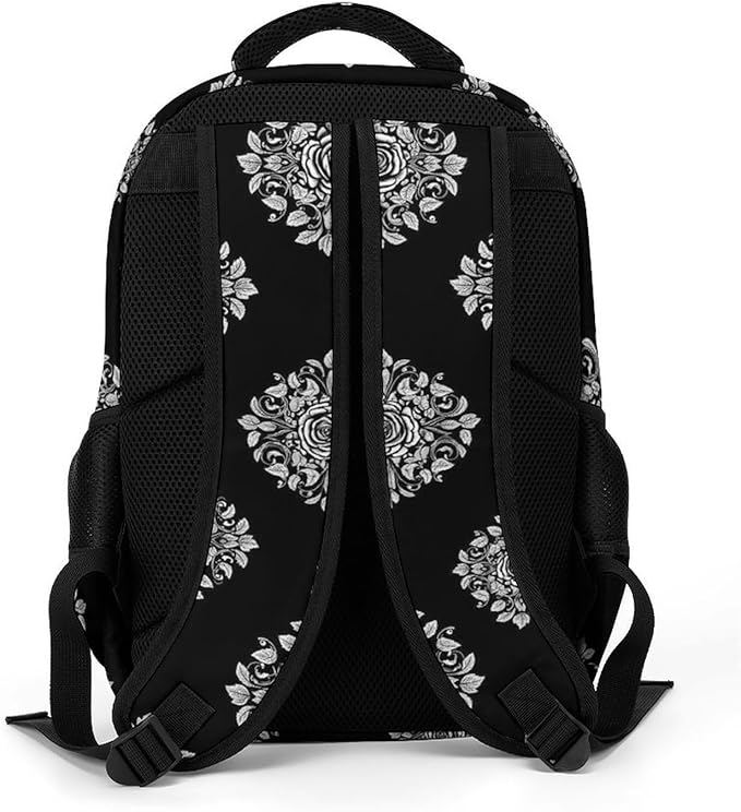 Business Travel Laptop Backpack Black Rose Art, Anti Theft Water Resistant Computer Bag with Compartment for Men Women