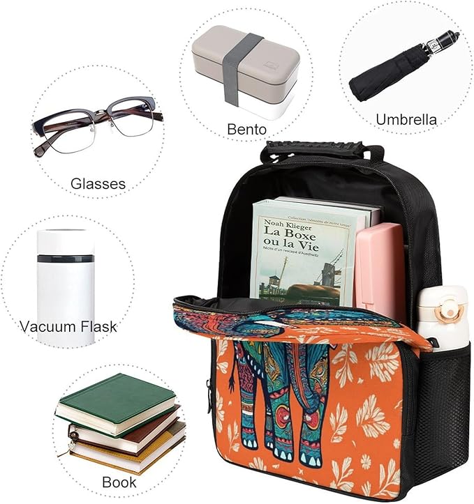 Shoulder Book Bags Polyester Multipurpose Anti-Theft African Tribal Nations Elephants Art Carry On Bag Large Capacity Travel Hiking Camping Rucksack