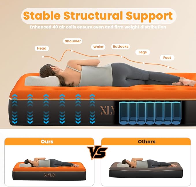 Queen Air Mattress with Built in Pump - USB Rechargeable, 10'' Comfort Blow up Mattress, Surface Portable Mattress, Air Bed for Camping, Home and Guest, 600 lbs Max
