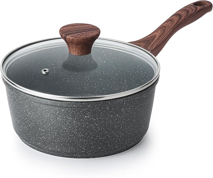 SENSARTE Nonstick Saucepan with Lid, 2.0 Quarts Small Pot with Swiss Granite Coating, Stay-cool Handle, Handy Sauce Pot Small Kitchen Cooking Pot, Induction Comptable, Free of Intentionally Added PFOA