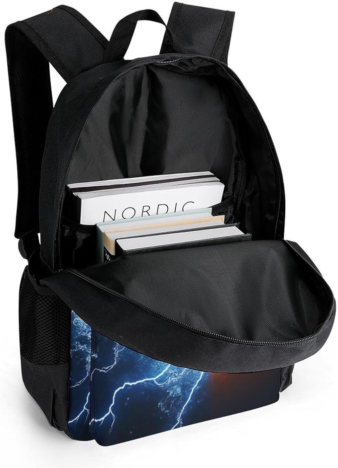 Polyester Daypack Backpack for Trekking Picnic Walking Cycling, Large Capacity Anti-Theft Multipurpose Shoulder Bag, Water And Fire Soccer Ball Casual Daypack