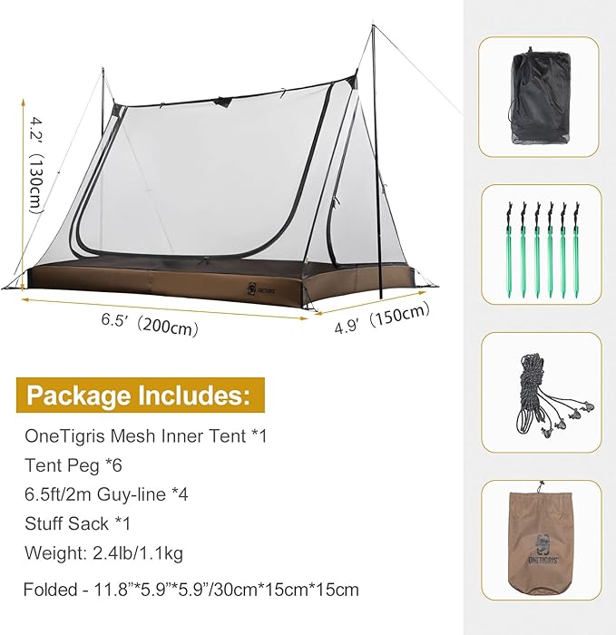 OneTigris 2 Person Mesh Tent, 3 Openings Screen Shelter with Waterproof Bathtub Floor for Outdoors Camping Lightweight Backpacking Thru-Hiking Travel Patio