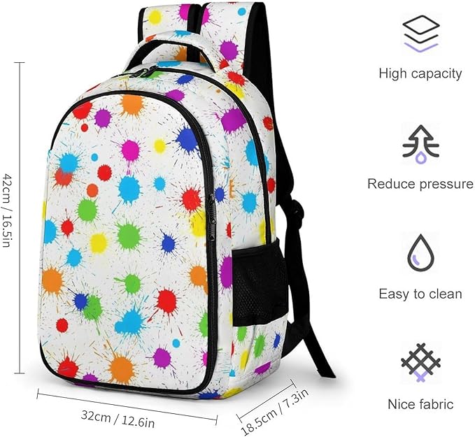 Hiking Travel Backpack Paint Splatter Colorful for Men Women, Waterproof Anti Theft Laptop Rucksack with Multi Compartments for Outdoor Sports