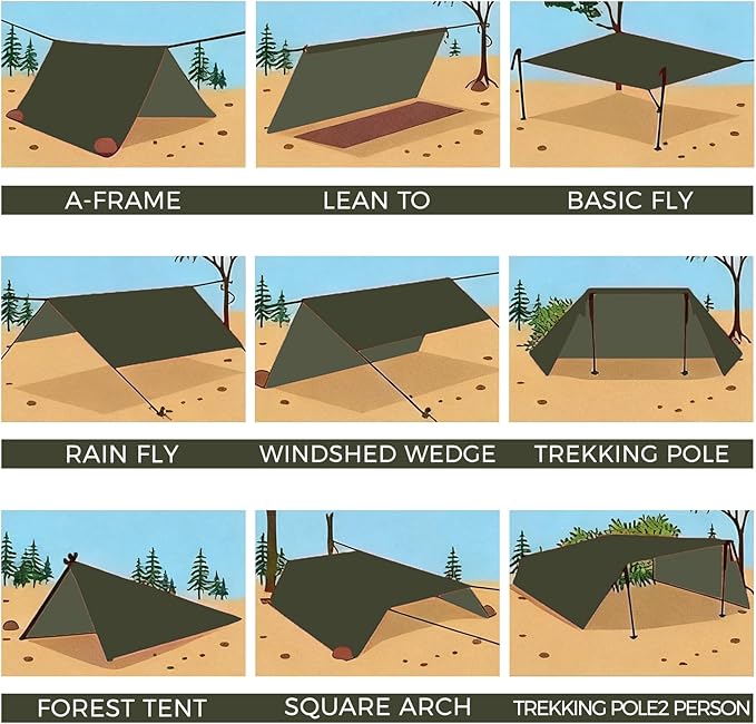 onewind 10×10 ft Camping Tarp, Waterproof Silnylon Emergency Shelter Survival Tent Tarp Hammock Rainfly for Ultralight Camping Backpacking Buschcraft, OD Green
