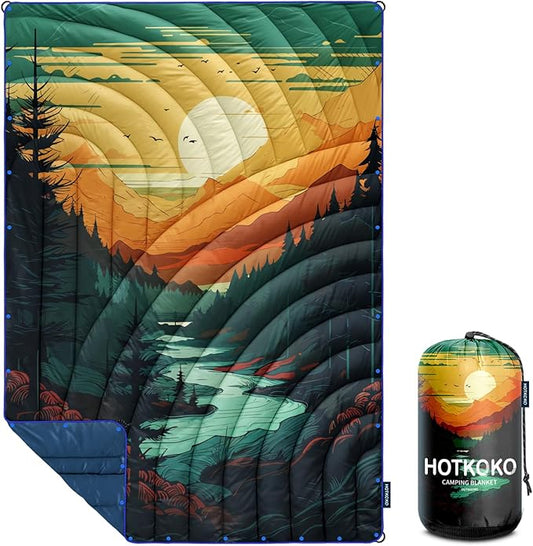 Camping Blanket,Puffy Printed Camp Blankets Lightweight Packable for Outdoor Camping,Traveling, Stadium, Hiking, Picnics