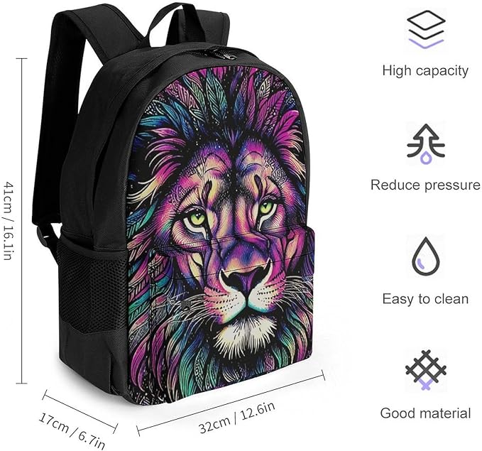 Supdreamc Lightweight Daypack for Camping Business Walking Cycling, Large Capacity Anti-Theft Multipurpose Bookbag, Colorful Lion Galaxy Art Gym Outdoor Hiking Backpack