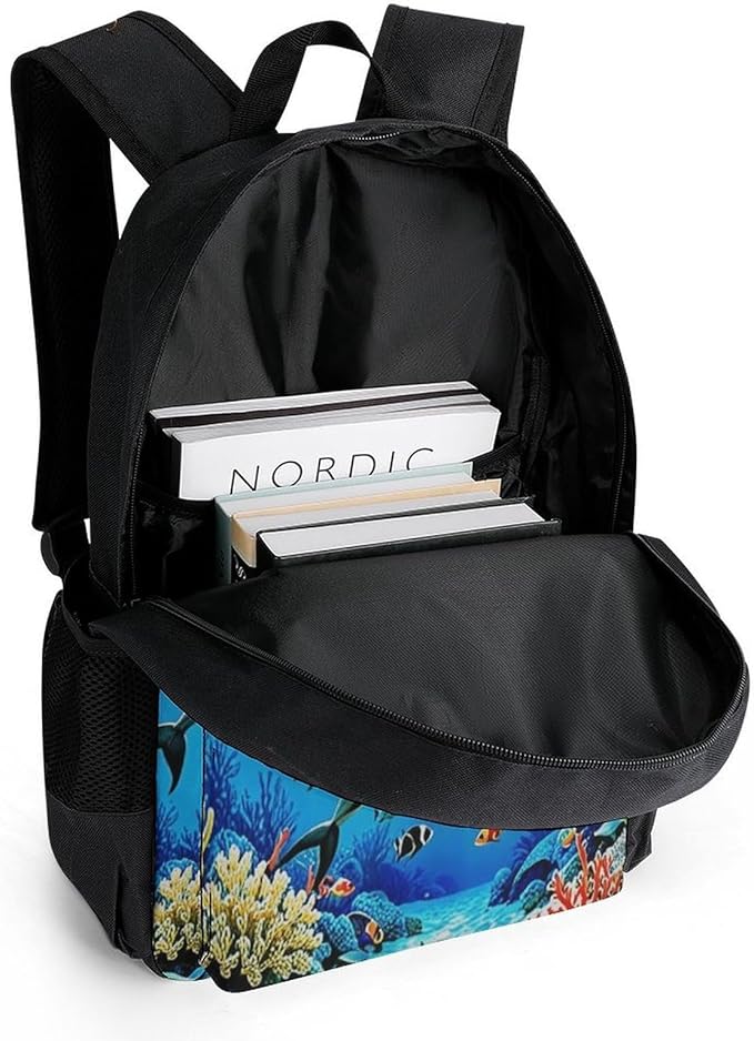 Daypack Polyester Anti-Theft Multipurpose Dolphin Blue Ocean Underwater World Bookbag Big Capacity Gym Outdoor Hiking Backpack With Adjustable Shoulder Straps