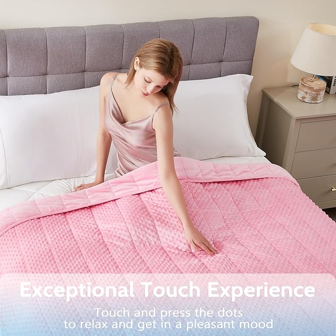 L'AGRATY Weighted Blanket - 40"x60" 7lbs Minky Dots Heavy Blanket with Glass Beads Soft Breathable for All-Season Summer Fall Winter Thick Comfort for Sleeping