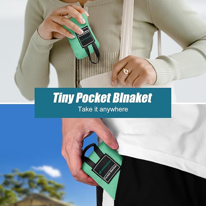 Odoland Beach Blanket Picnic Blanket, 43.3" x 27.5" SandProof Waterproof Outdoor Pocket Blanket with Portable Bag, Foldable Lightweight Sand Free Mat for 1 People Hiking, Camping, Travel, Light Green