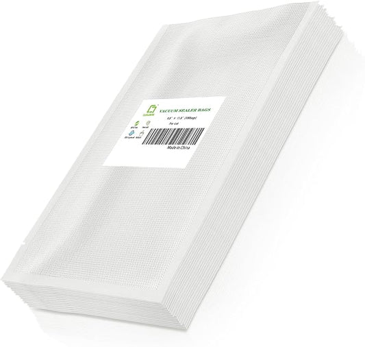 CANLENPK 9.8x11.8 Inch Vacuum Food Seal Bags,Large Food Vacuum Storage Sealer Bag,Seal Meal Snack Fruit Nut Tea Cookie Bean,Boil Steam Heat Freezer Sous Vide Grocery Sealable Vacum Bag (100PCS)
