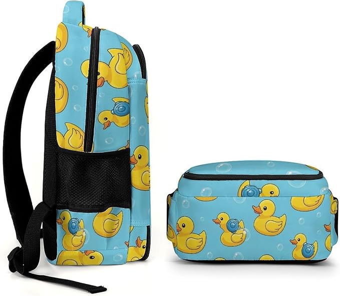 Cute College Laptop Backpack Cute Funny Blue Bubbles Yellow Rubber Ducks, Sturdy Travel Business Bag with Tumbler Holder Gifts for Nurse Teacher Women