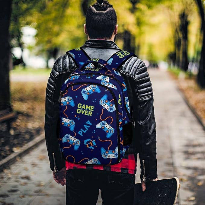 Business Anti Theft Laptop Backpack Play Video Games Weapon Game over, Waterproof Travel Computer Bag with Laptop Compartment Gifts for Men Women
