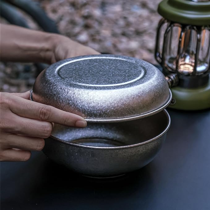SILVERANT Titanium Camping Bowls, Titanium Plate Ultra Thick & Durable Tableware Single Wall Cookware Mess Kit with Carry Mesh Bag for Outdoor Backpacking Hiking - Crystallized