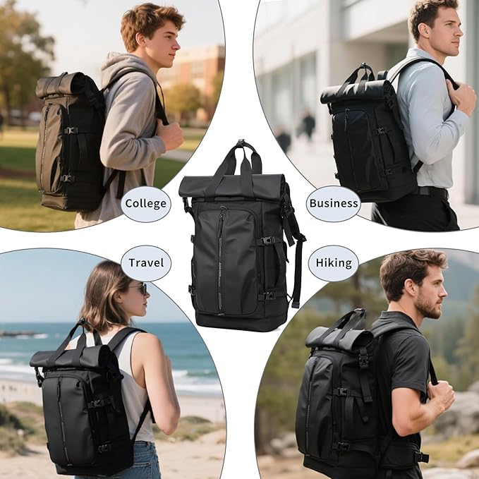Rolltop Backpack, Travel Rucksack for Men Women, Anti Theft Backpacks with 15.6-inch Laptop Compartment, Waterproof Casual Daypack for Work, Business, Commuter and College
