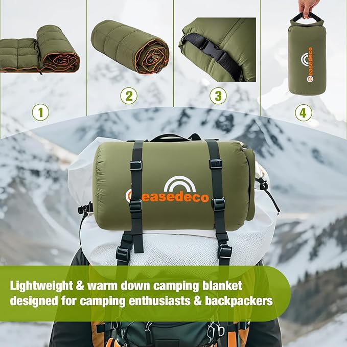 Down Camping Blanket - Lightweight Packable Warm Puffy Travel Quilt with Footbox, Waterproof Outdoor Blankets for Hiking, Travel, Hammock & Stadium Down Quilt, Olive, 1lb 1oz / 77''*52''