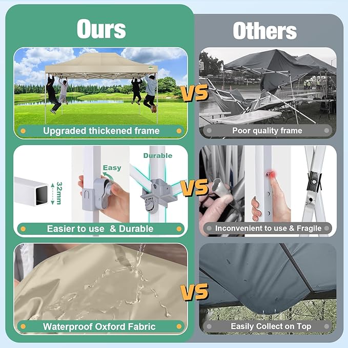 COBIZI 10x10 Canopy Tent, Heavy Duty Pop up Canopy with Sidewalls, Waterproof Easy Setup Canopy with Mosquito Netting, Outdoor Instant Screen Tents for Parties, Wedding, Backyard with Carry Bag, Khaki