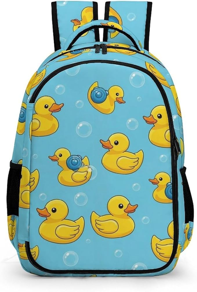 Cute College Laptop Backpack Cute Funny Blue Bubbles Yellow Rubber Ducks, Sturdy Travel Business Bag with Tumbler Holder Gifts for Nurse Teacher Women