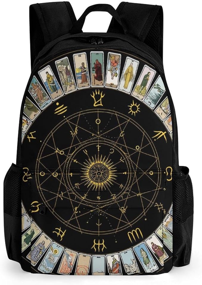 Supdreamc Backpack Polyester Anti-Theft Multipurpose Astrology Tarot Original Art Bookbag Large Capacity Laptop Book Bag Rucksack With Side Pockets