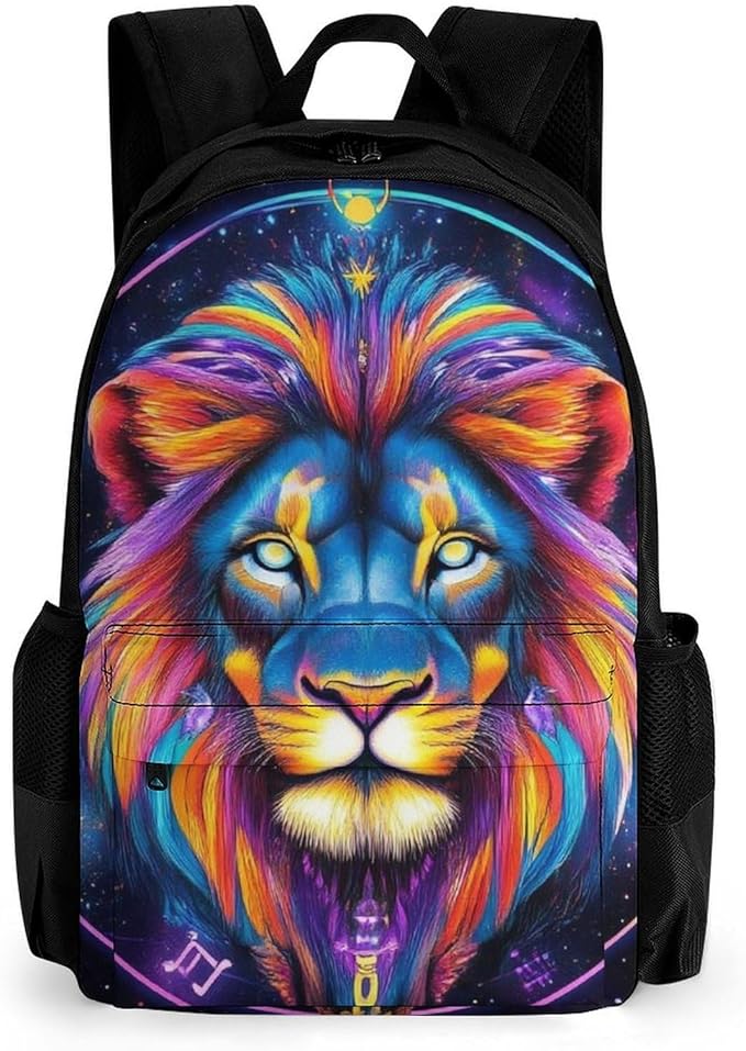 Supdreamc Daypack Bookbag Anti-Theft Multipurpose Large Capacity Bookbag, Trippy Lion Leo Constellation Art Travel Hiking Camping Rucksack With Adjustable Shoulder Straps