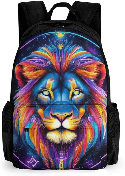 Supdreamc Daypack Bookbag Anti-Theft Multipurpose Large Capacity Bookbag, Trippy Lion Leo Constellation Art Travel Hiking Camping Rucksack With Adjustable Shoulder Straps