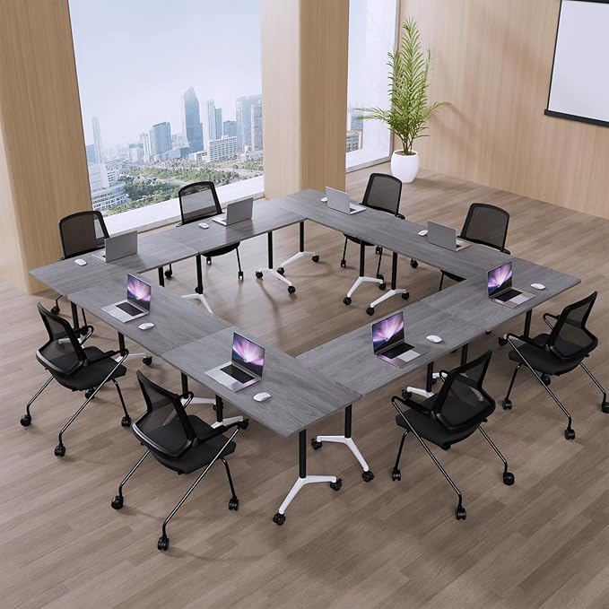 2Packs 61 Inch Folding Conference Table 5.09 Ft Space-Saving Training Classroom Table,Heavy-Duty Meeting Desk for Office Events,Easy Storage Design, Rectangular Table with Durable Legs Gray