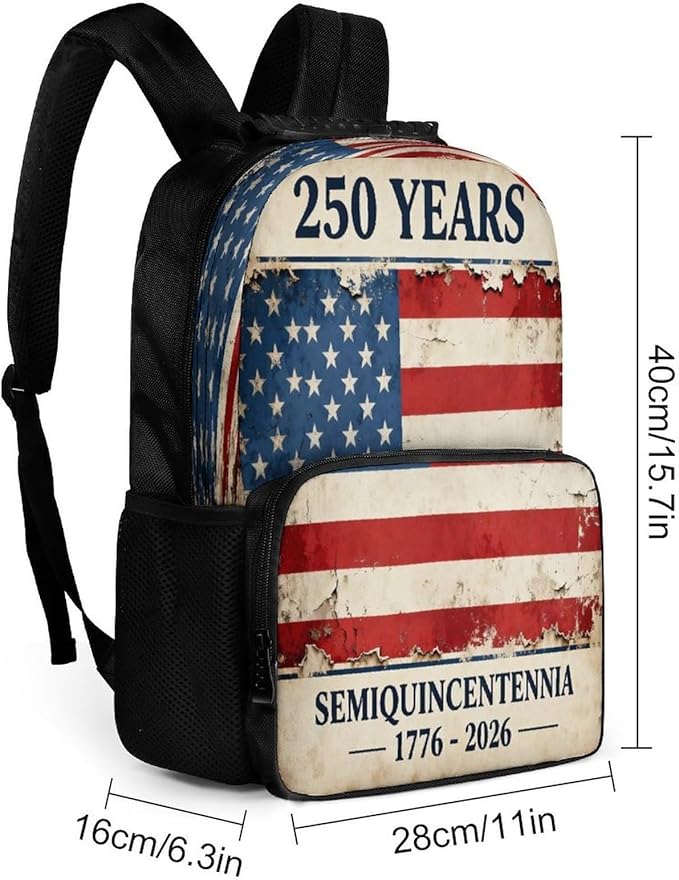 Rucksack Multipurpose Anti-Theft Big Capacity Shoulder Bag, USA 250th Anniversary Patriotic Independence Celebration Art Travel Hiking Camping Rucksack With Side Pockets