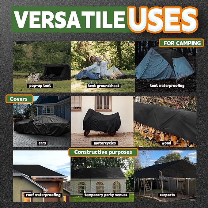 Small Black Tarps 4x4 Feet (2 Pack), UV Resistant, 8 Mil Multipurpose Medium Duty Waterproof Poly Tarp Cover with Metal Grommets and Reinforced Edges by RAINDEWAY