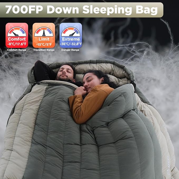 ATEPA 0 Degree Sleeping Bag, 700FP 23℉ / 30.2℉ Down Mummy Cold Weather Double Lightweight Wide XL Sleeping Bags with Compression Sack for Camping Backpacking Hiking