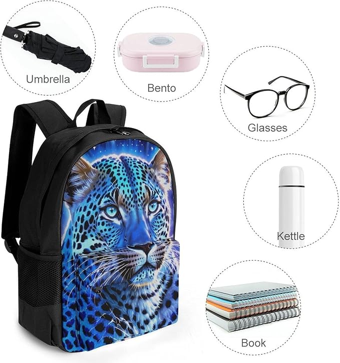 Men Women Polyester Galaxy Cheetah Art Casual Daypack Large Capacity Carry On Bag With Adjustable Shoulder Straps for Camping Work Running