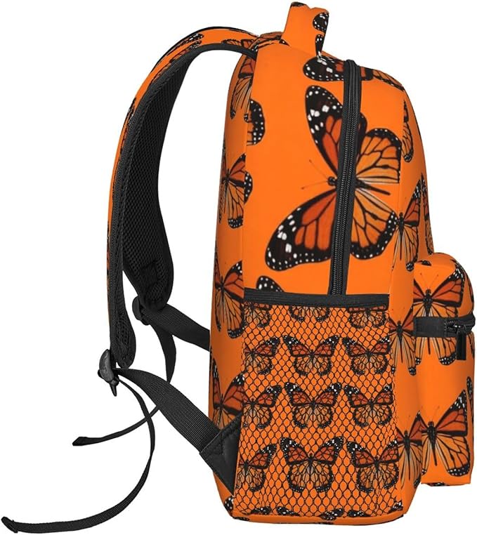 Women Men Polyester Heaps Of Monarch Butterflies Casual Daypack Large Capacity Bookbag With Side Pockets for Sports Picnic Walking Cycling