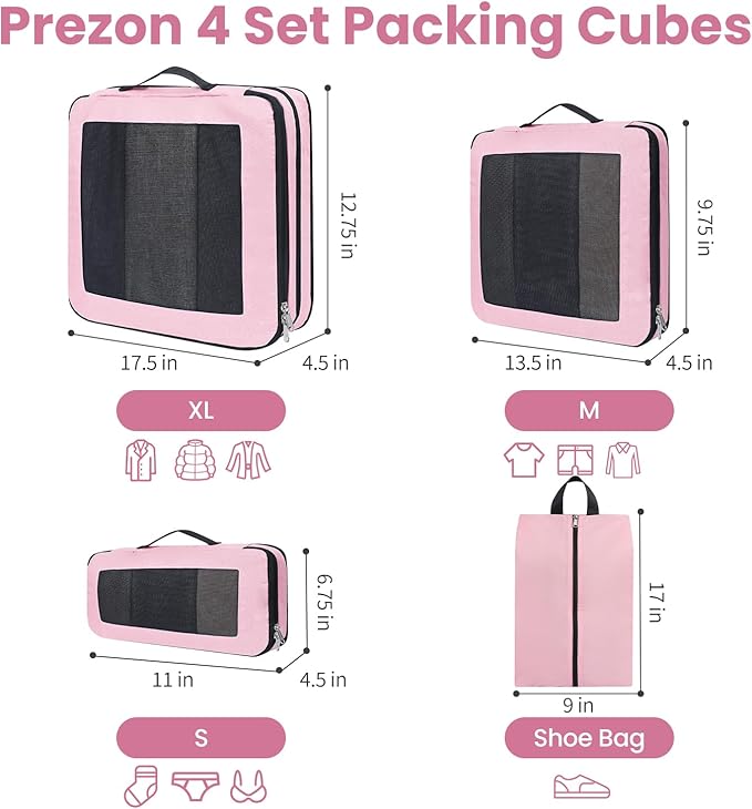 Compression Packing Cubes for Travel, Lightweight Vacation Travel Essentials, Travel Accessories for Suitcase Organizer Bags Set, Durable Luggage Organizer