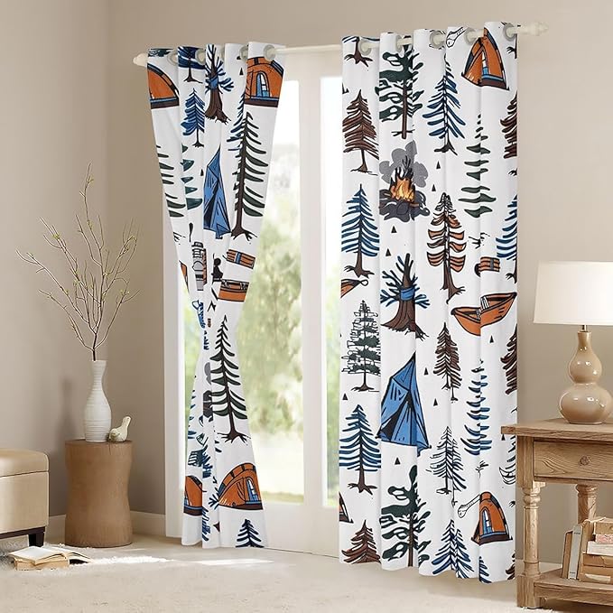 Feelyou RV Camping Camper Curtains for Bedroom Living Room Vintage Camping Blackout Darkening Drapes Tent Camper Window Treatments, 2 Panels 52 x 63 Inch Room Decor