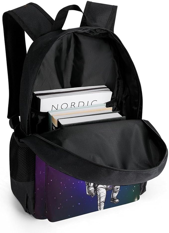Polyester Daypack for Hiking Work Running, Big Capacity Anti-Theft Multipurpose Shoulder Bag, Planet Moon Balloon Astronaut Art Travel and Sport Backpack Rucksack