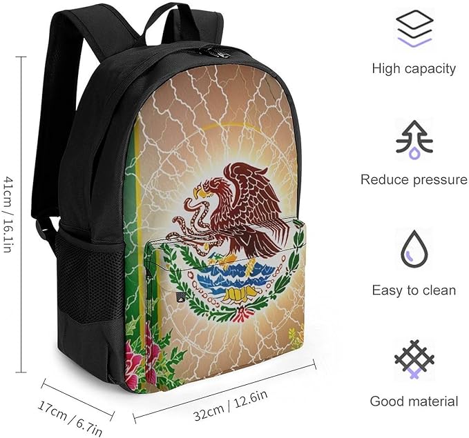Daypack Polyester Anti-Theft Multipurpose Mexican Flag Lighting Flower Bookbag Big Capacity Gym Outdoor Hiking Backpack With Adjustable Shoulder Straps