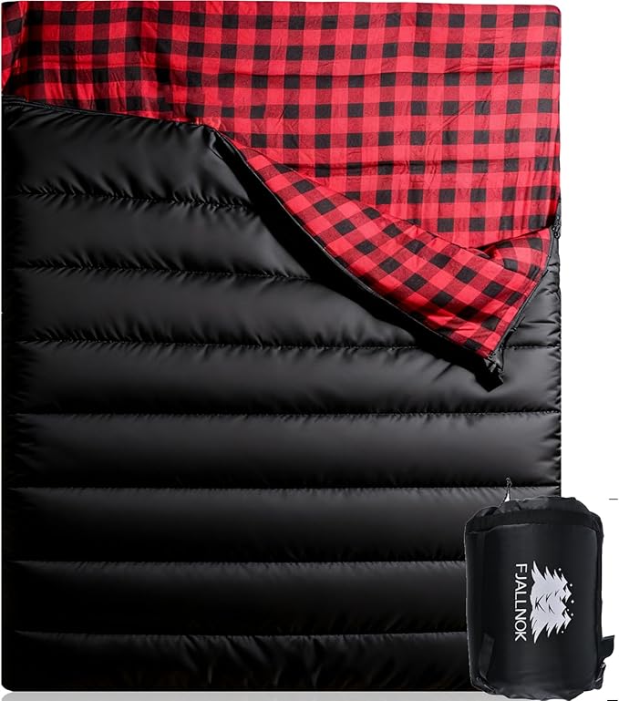 Double Sleeping Bag Cotton Flannel for Camping, Backpacking Or Hiking. Waterproof Queen Size Two Person Sleeping Bags for Adults Or Teens. Lightweight with Compression Sack