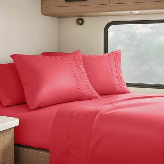 Clara Clark RV Queen Sheets, 6 Piece RV Sheets Set - Hotel Luxury Sheets for RV Bunks, Super Soft Bedding Set, Short Queen,Coral Pink