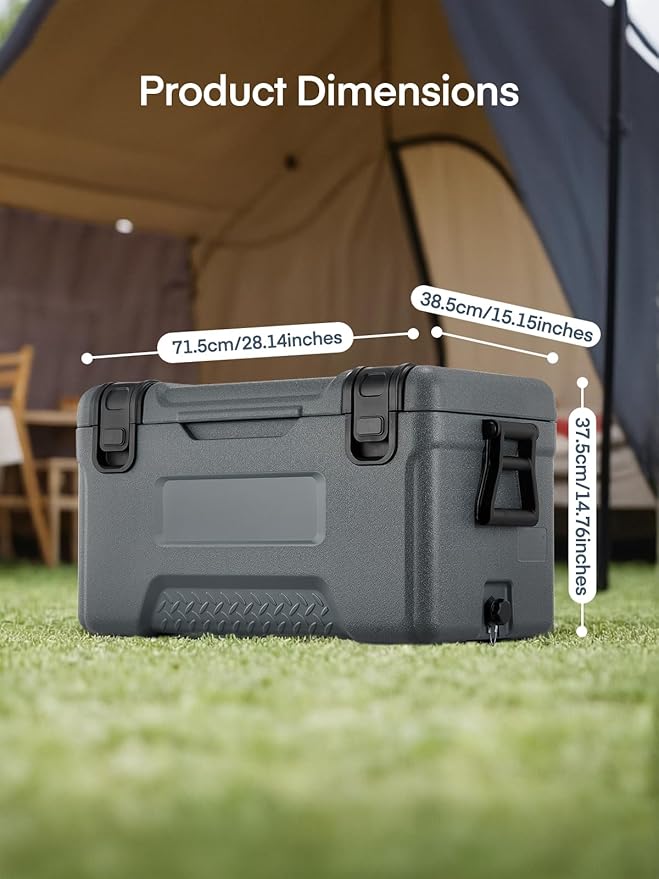 Cooler, Portable Hard Cooler with Dual Latches, Insulated Ice Chest with Swing-up Side Handles, Molded Ruler＆Cup Holders, Coolers Keeps Cool for 3+ Days, Camping Fishing Road Trips Beach, 47.5 QT