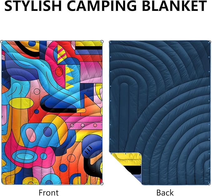 Camping Blanket,Puffy Printed Camp Blankets Lightweight Packable for Outdoor Camping,Traveling, Stadium, Hiking, Picnics